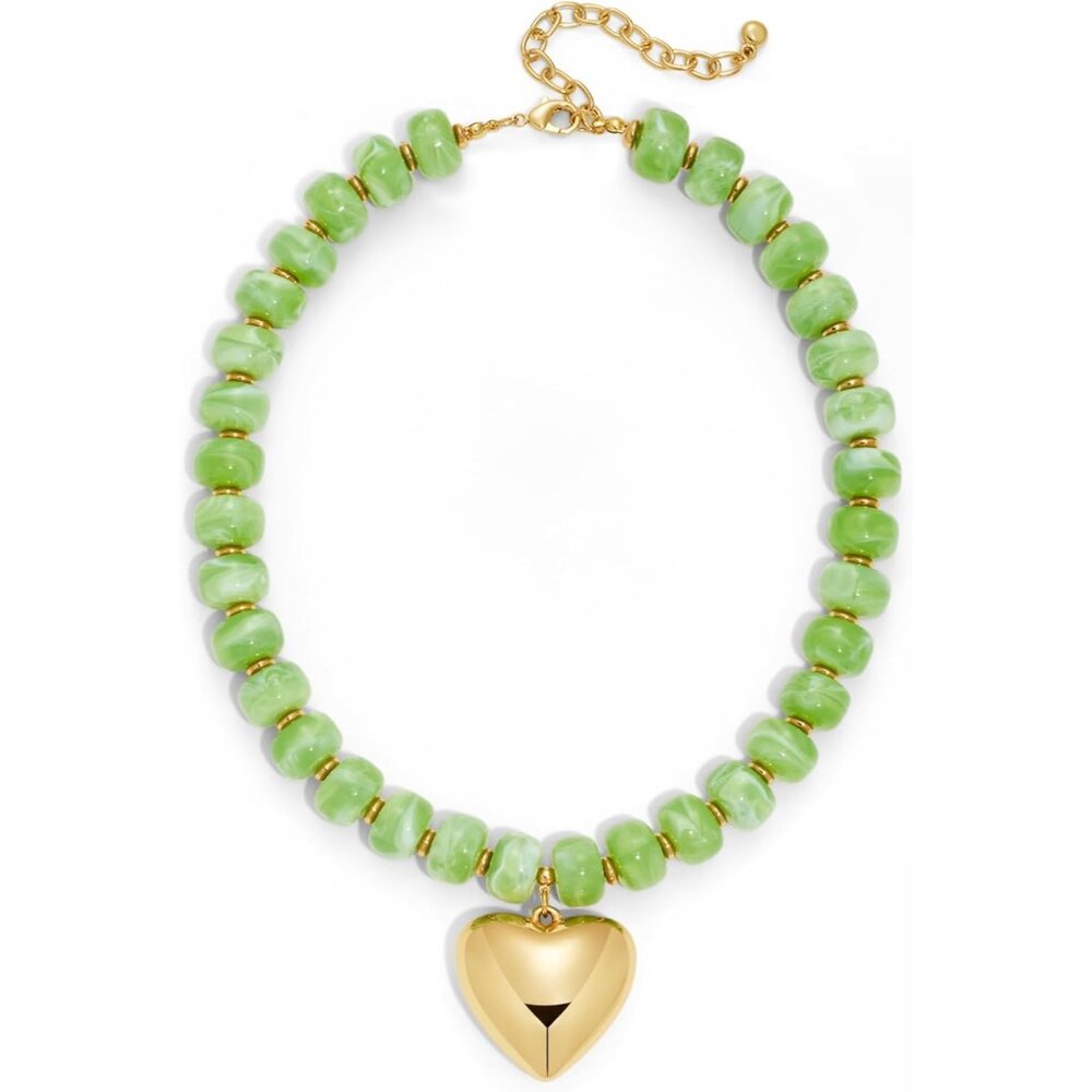 Gold Heart Pendant Necklaces for Women Colorful Acrylic Resin Beaded Choker Neck